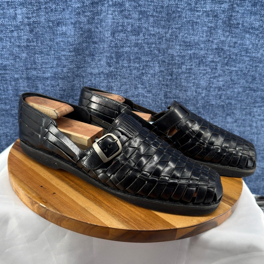 Stacy Adams Huarache Sandals Mens 13 Black Leather Woven Buckle Loafers